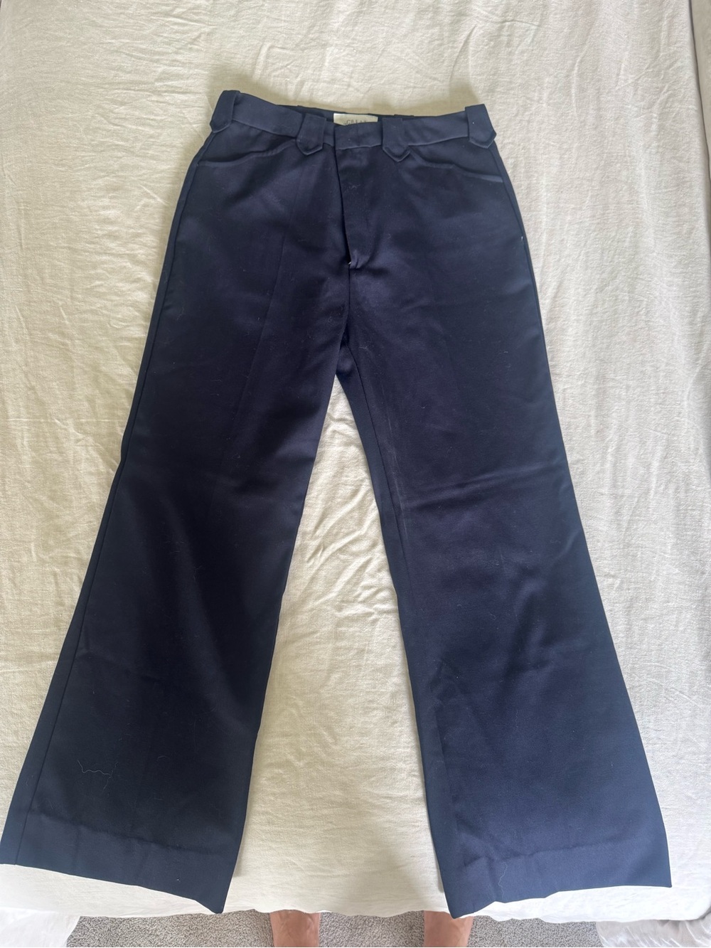 THE GREAT. Navy Boot-Cut Wide-Leg Trousers